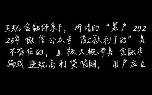 黑户2026年微信公众号借款能秒下吗