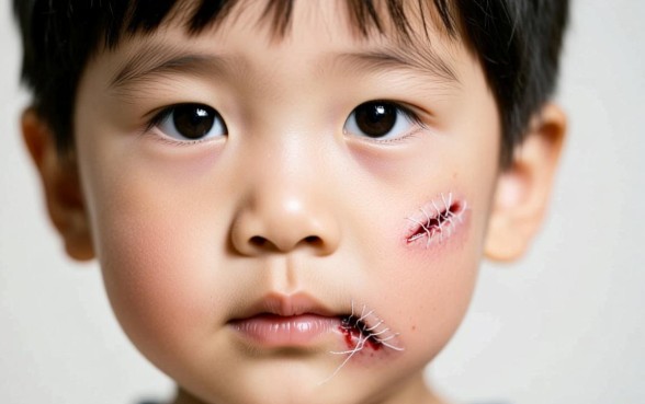 小孩下巴摔了一个半毫米的小口子 小孩下巴摔了一个半毫米的小口子