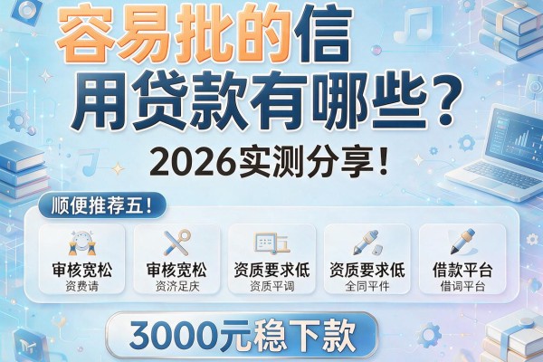 容易批的信用贷款有哪些？2026实测分享！顺便推荐五个审核宽松、资质要求低、3000元稳下款的借款平台