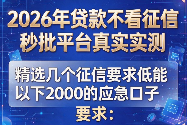2026年贷款不看征信秒批平台真实实测，精选几个征信要求低能下2000的应急口子