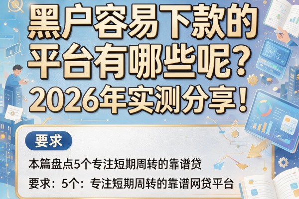 黑户容易下款的平台有哪些呢？2026年实测分享！本篇盘点5个专注短期周转的靠谱网贷平台