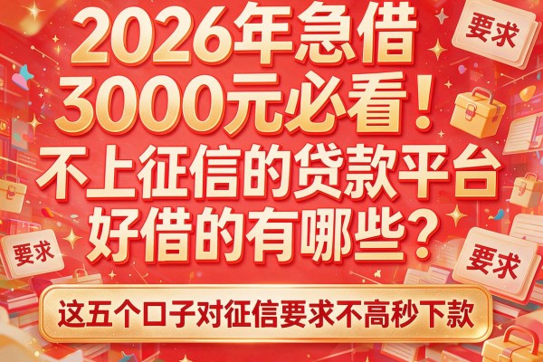 2026年急借3000元必看！不上征信的贷款平台好借的有哪些？这五个口子对征信要求不高秒下款