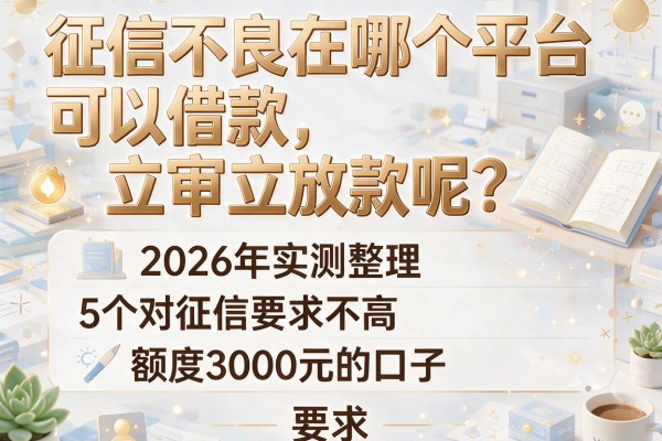 征信不良在哪个平台可以借款立审立放款呢？2026年实测整理5个对征信要求不高、额度3000元的口子