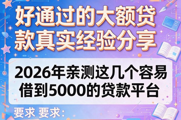 好通过的大额贷款真实经验分享，2026年亲测这几个容易借到5000的贷款平台