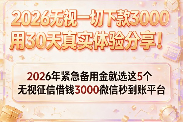 2026无视一切下款3000用30天真实体验分享！2026年紧急备用金就选这5个无视征信借钱3000微信秒到账平台