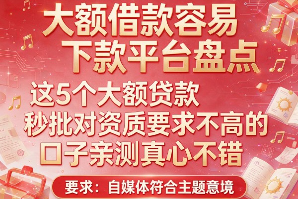大额借款容易下款平台盘点：这5个大额贷款秒批对资质要求不高的口子亲测真心不错