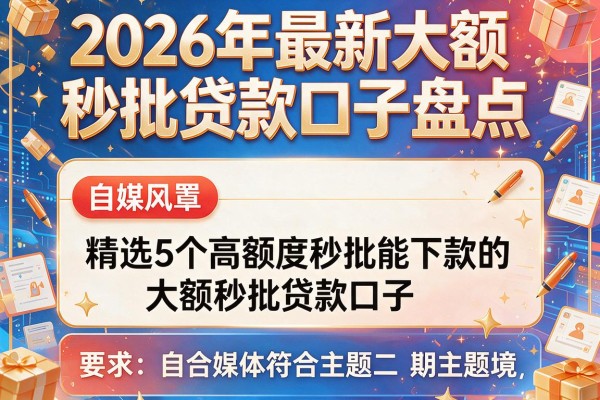 2026年最新大额秒批贷款口子盘点，精选5个高额度秒批能下款的大额秒批贷款口子