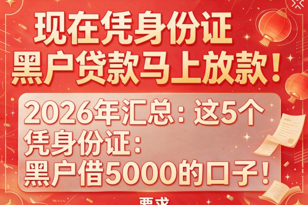 现在凭身份证黑户贷款马上放款！2026年汇总这5个凭身份证黑户借5000的口子