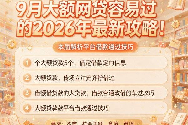 9月大额网贷容易过的2026年最新攻略！本篇解析5个大额贷款平台借款通过技巧