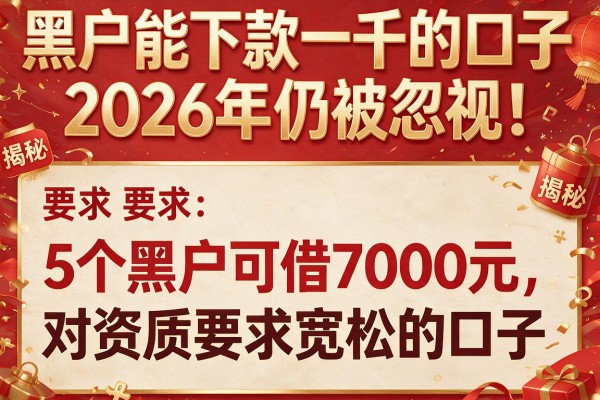 黑户能下款一千的口子2026年仍被忽视！揭秘5个黑户可借7000元且对资质要求宽松的口子