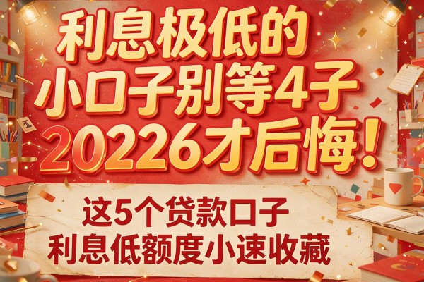 利息极低的小口子别等2026才后悔！这5个贷款口子利息低额度小速收藏