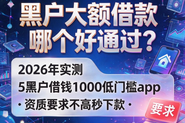 黑户大额借款哪个好通过？2026年实测5个黑户借钱1000低门槛app，资质要求不高秒下款