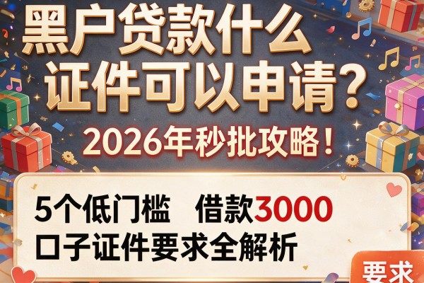 黑户贷款什么证件可以申请？2026年秒批攻略：5个低门槛借款3000口子证件要求全解析