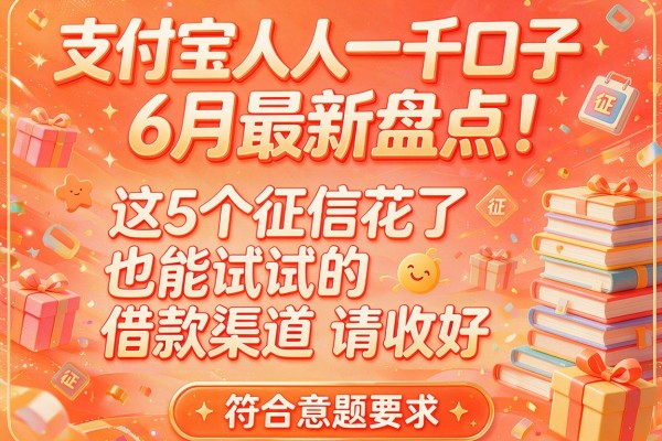 支付宝人人一千口子6月最新盘点：这5个征信花了也能试试的借款渠道请收好