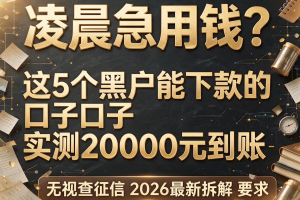 凌晨急用钱？这5个黑户能下款的口子实测20000元到账，无视查征信2026最新拆解