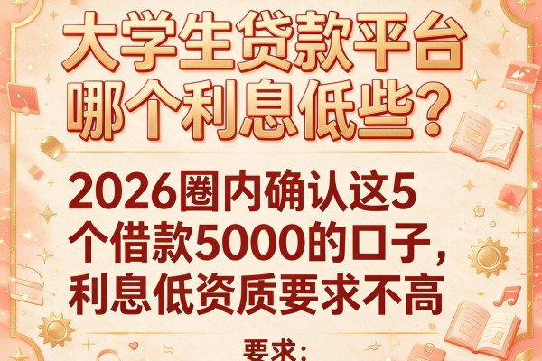 大学生贷款平台哪个利息低些？2026圈内确认这5个借款5000的口子，利息低资质要求不高！