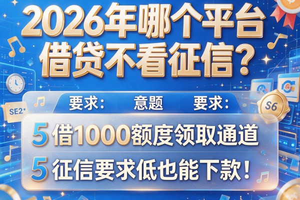 2026年哪个平台借贷不看征信？5个借1000额度领取通道，征信要求低也能下款！