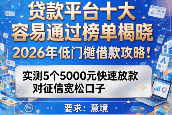 贷款平台十大容易通过榜单揭晓：2026年低门槛借款攻略！实测5个5000元快速放款对征信宽松口子