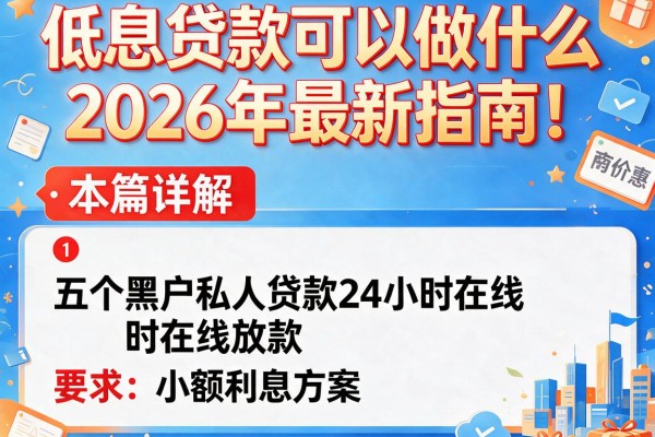 低息贷款可以做什么2026年最新指南！本篇详解这五个黑户私人贷款24小时在线放款小额利息方案